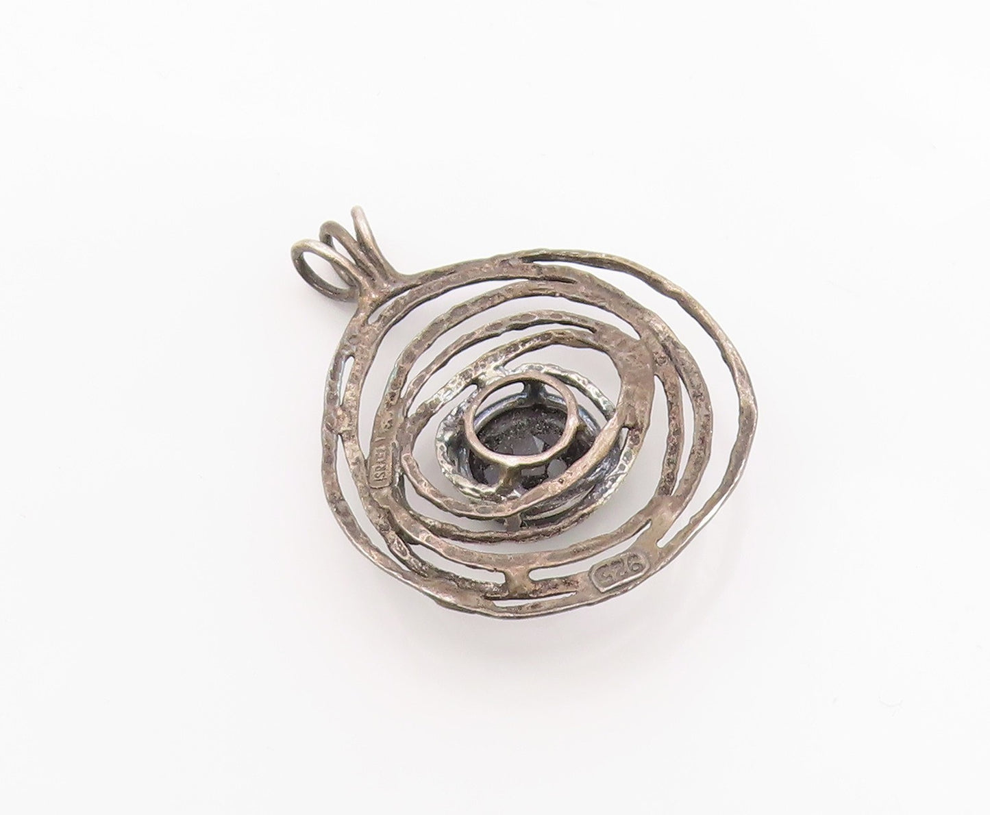 925 Sterling Silver Vintage Pendant ISRAEL Faceted Onyx Spiral Charm  PT26348