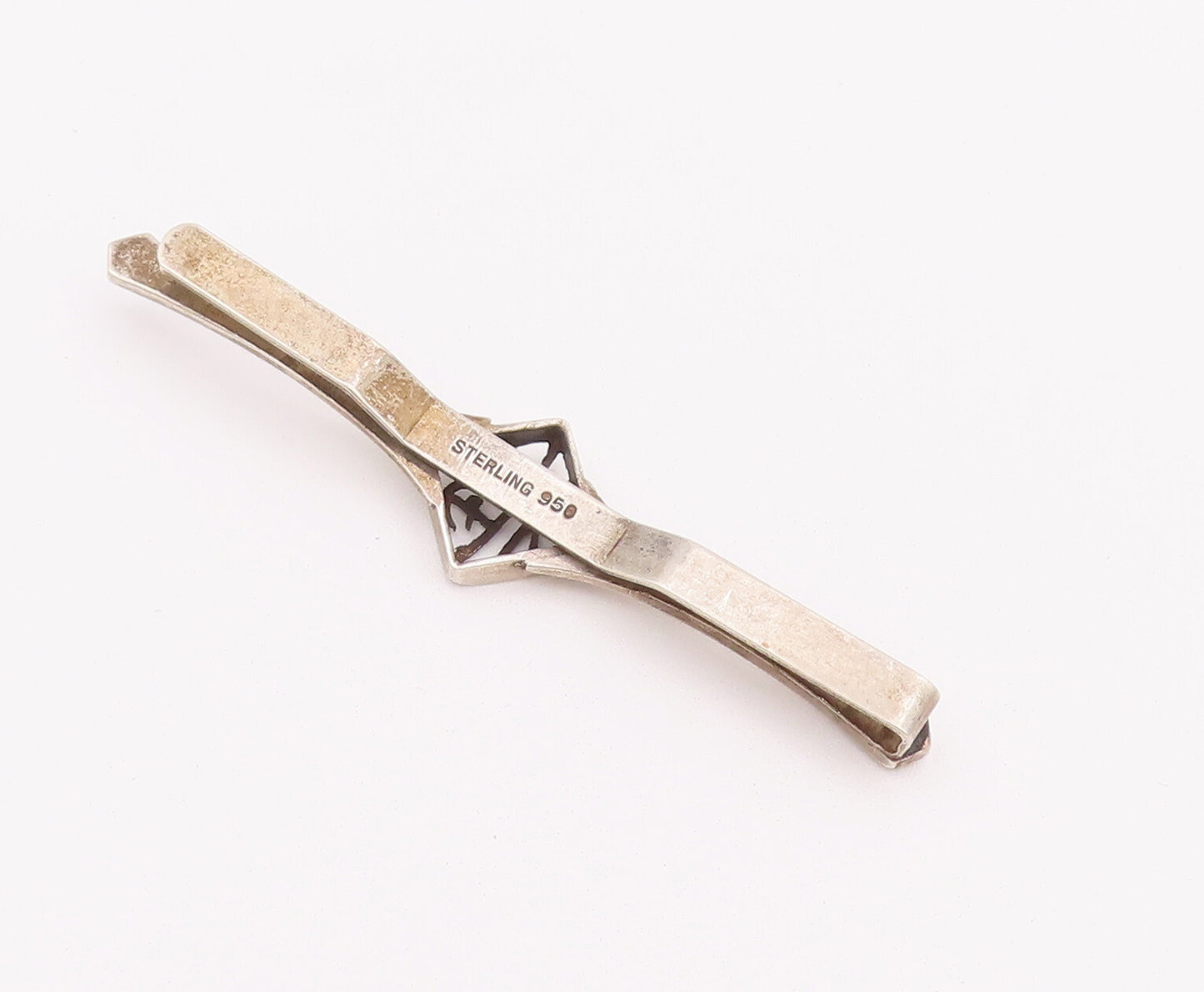 925 Sterling Silver Vintage Tie Clip CHINESE Designer Cut Swirly Carved  TR3707