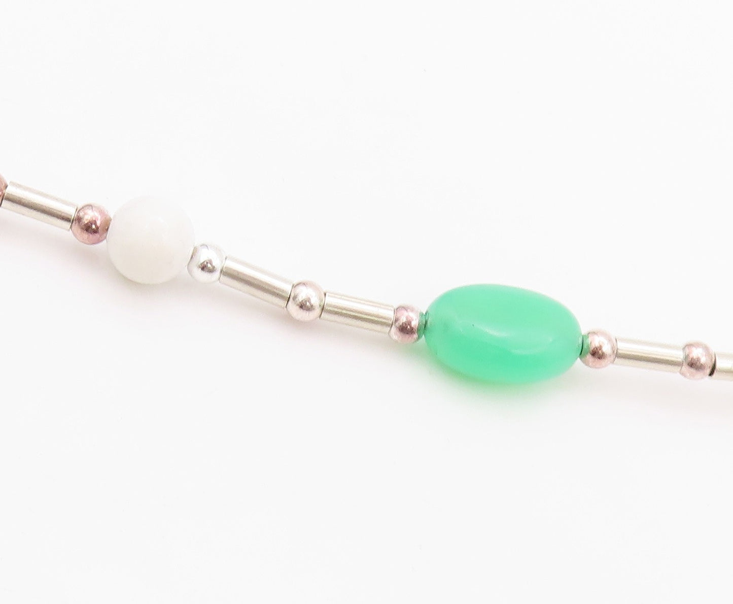925 Sterling Silver Vintage Necklace Cabochon Turquoise Jade & Gemstone  NE4511