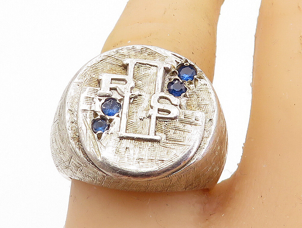 925 Sterling Silver  Vintage Blue Topaz Raised Detail Dome Ring Sz 8  RG6912