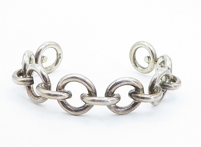 925 Sterling Silver Vintage Shiny Round Macaroni Link Cuff Bracelet BT2060