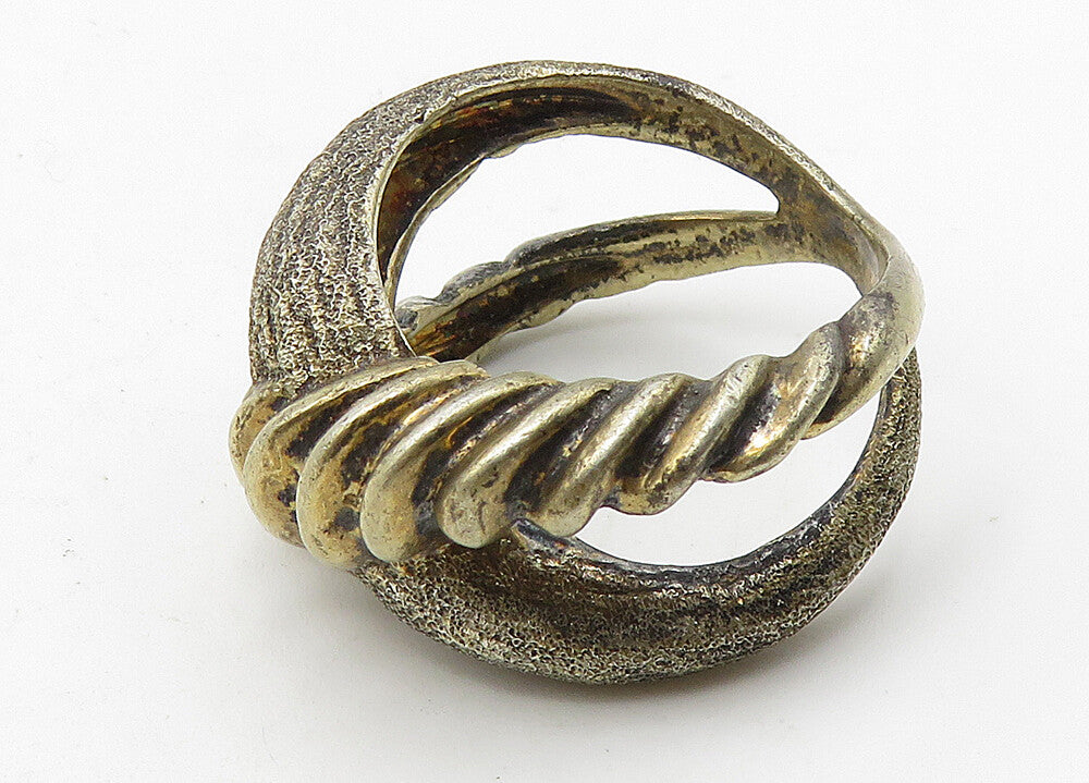 925 Sterling Silver  Vintage Dark Tone Crossover Design Band Ring Sz 5 RG10426