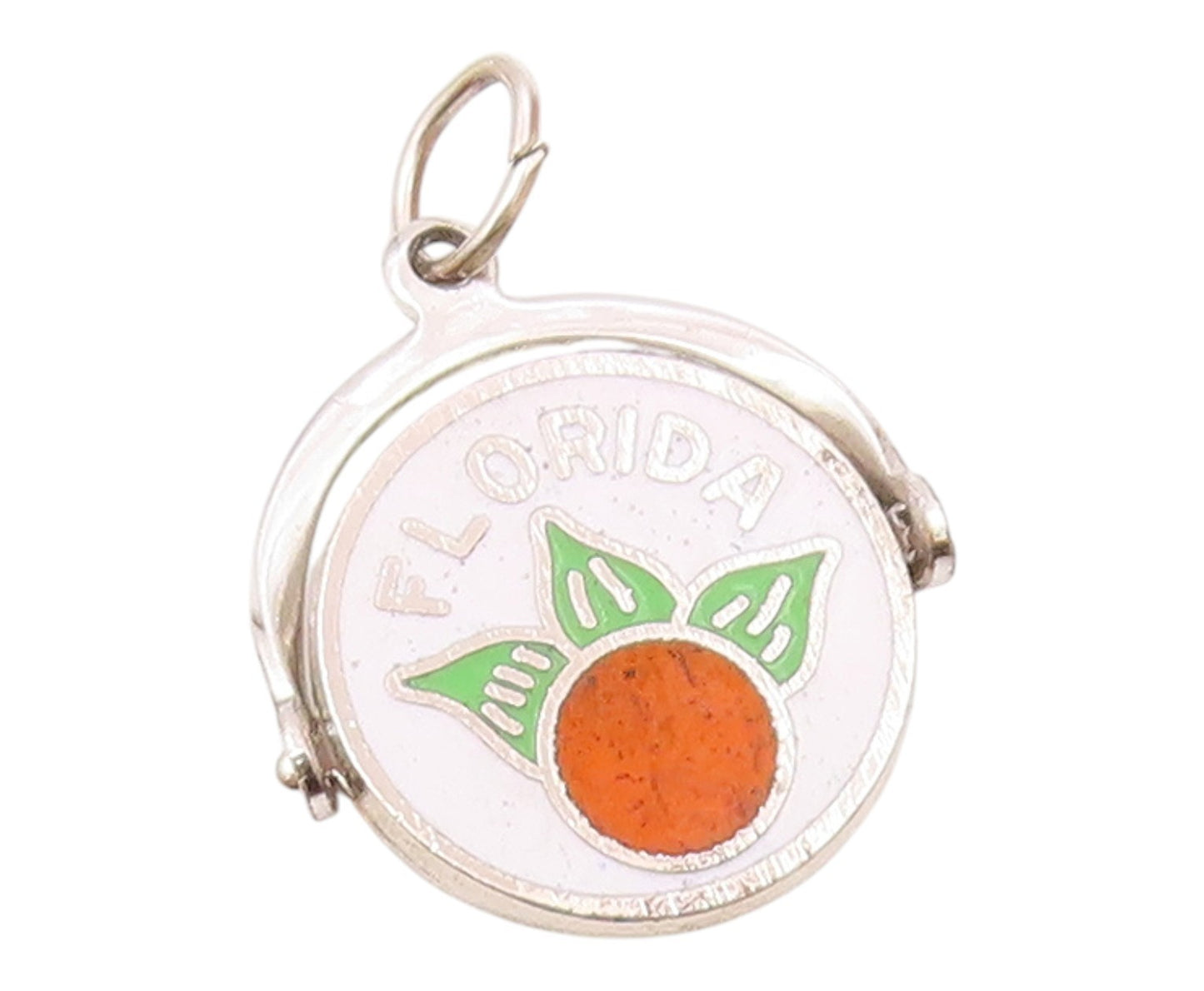 925 Sterling Silver  Vintage Enamel Florida Orange Drop Pendant  PT17752