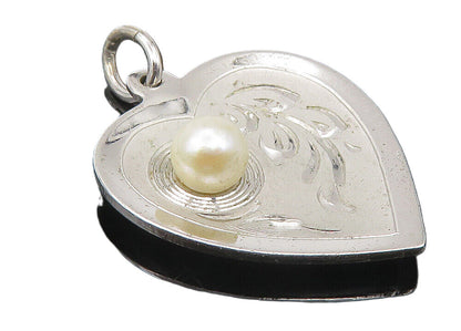 THEDA 925 Sterling Silver  Pearl Floral Vine Shiny Love Heart Pendant  PT8522