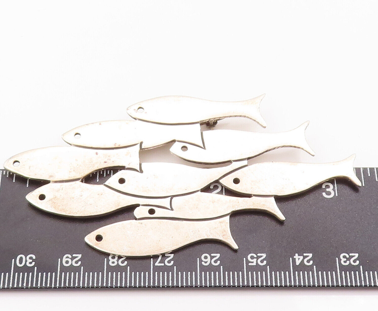 925 Sterling Silver Vintage Brooch Pin MEXICO Carved School Of Fish  BP10793