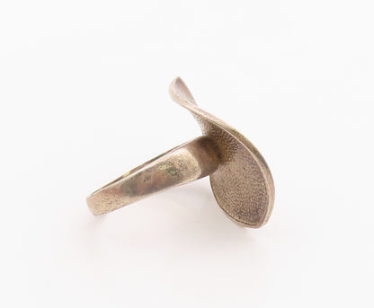 925 Sterling Silver Vintage Ring Modernist Abstract Leaf Band  Sz 10  RG36332