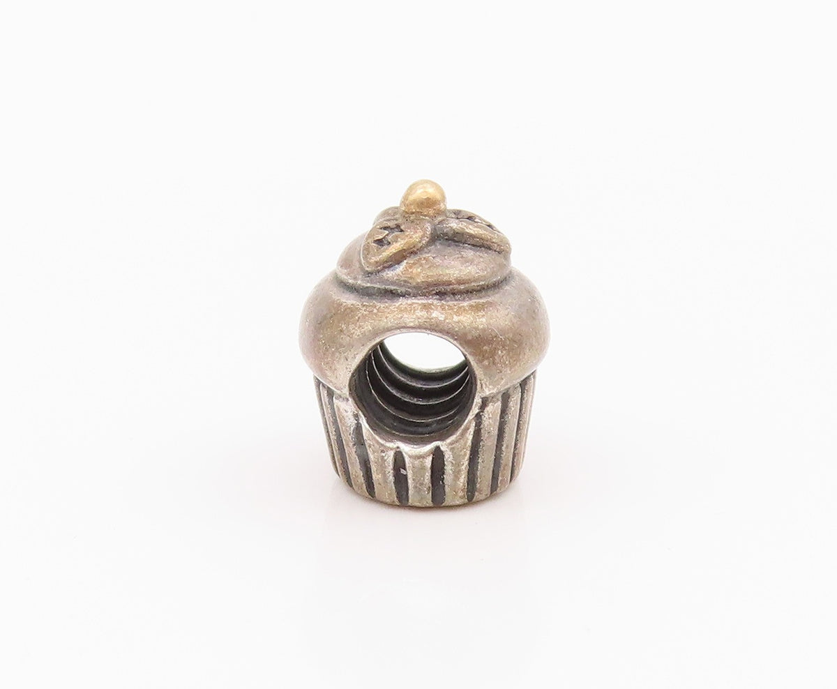 925 Sterling Silver Vintage Pendant PANDORA Mini Carved Cupcake Charm  PT24254