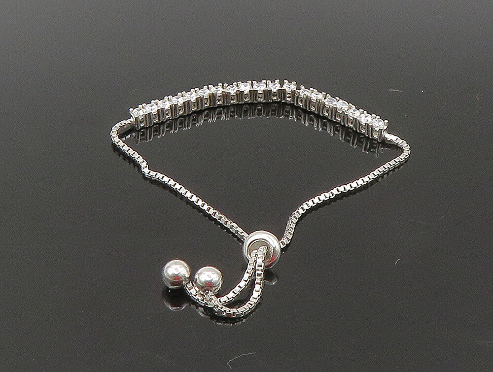 925 Silver  White Cubic Zirconia Adjustable Child Box Chain Bracelet  BT1061