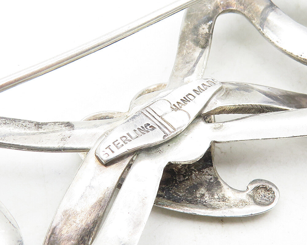 925 Sterling Silver  Vintage Handmade Love Heart Ribbon Brooch Pin  BP3712