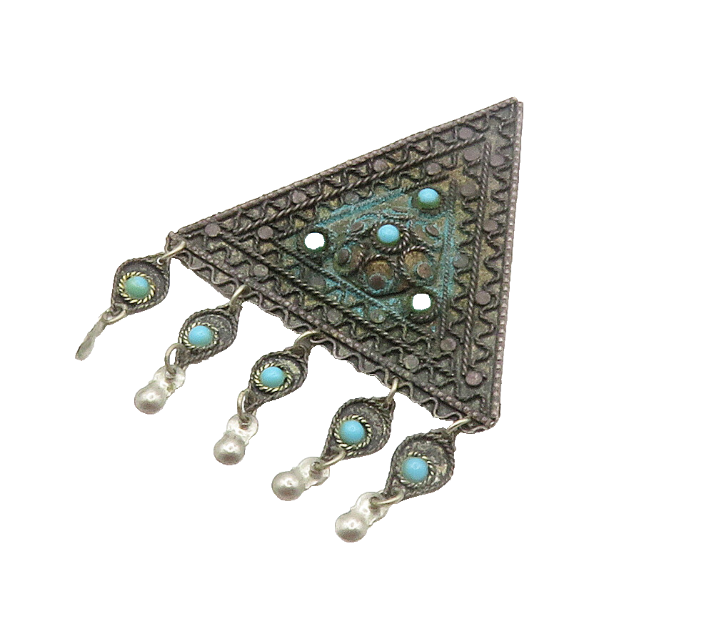 ISRAEL 925 Sterling Silver Vintage Turquoise Twist Pattern Brooch Pin BP6066