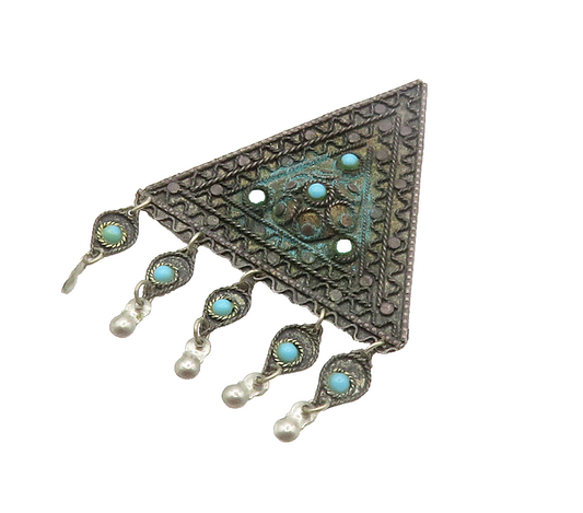 ISRAEL 925 Sterling Silver Vintage Turquoise Twist Pattern Brooch Pin BP6066
