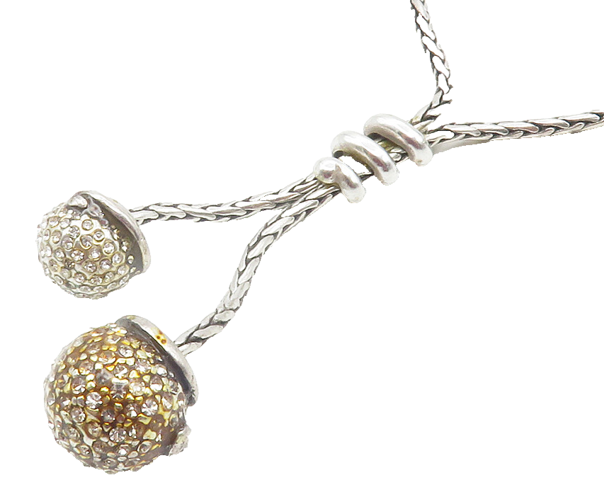 925 Sterling Silver  Vintage Topaz Spheres Shiny Wheat Chain Necklace  NE2023