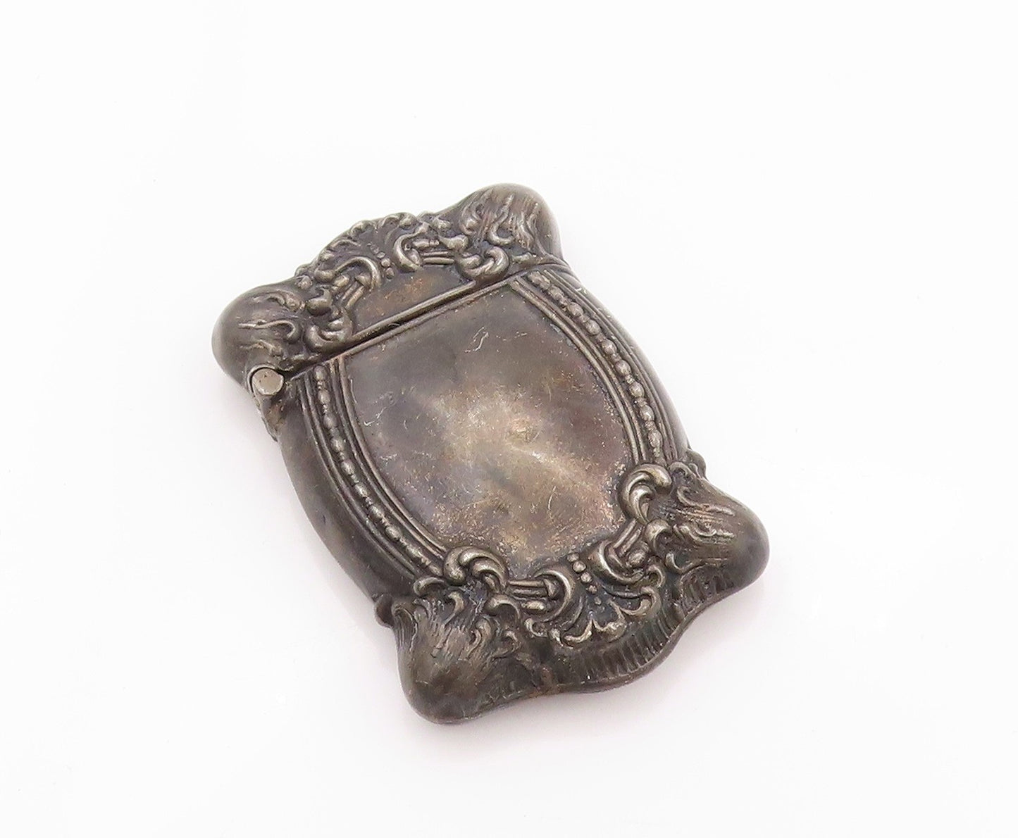 925 Sterling Silver Vintage Vesta Case Dark Tone Floral Carved OPENS  TR3929