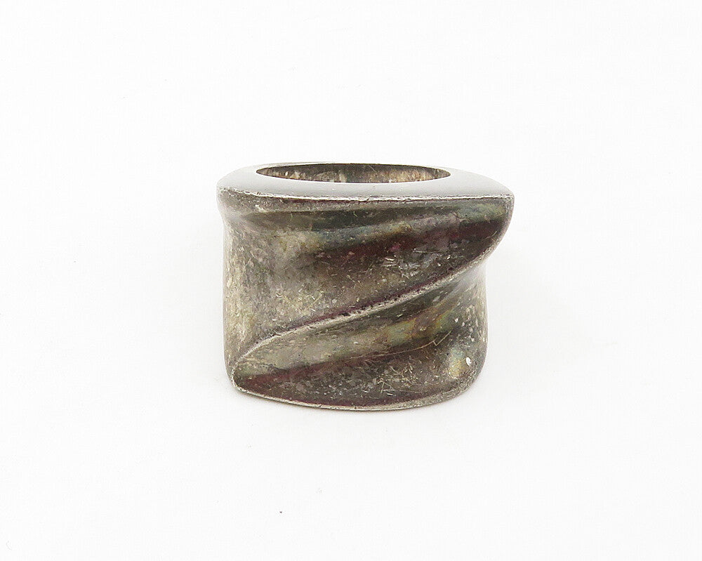 925 Sterling Silver  Vintage Dark Tone Sculpted Dome Band Ring Sz 7  RG17064