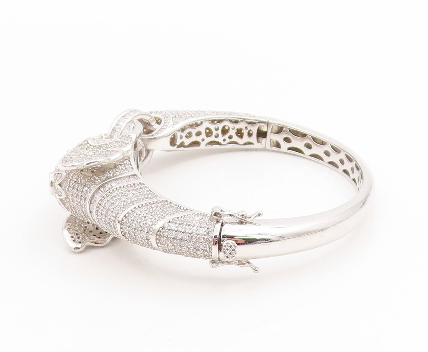 925 Sterling Silver Vintage Bracelet CZ Cluster Majestic Elephant Bangle BT11986