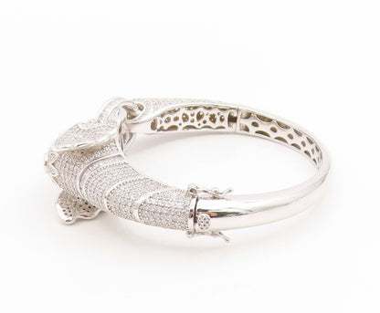 925 Sterling Silver Vintage Bracelet CZ Cluster Majestic Elephant Bangle BT11986