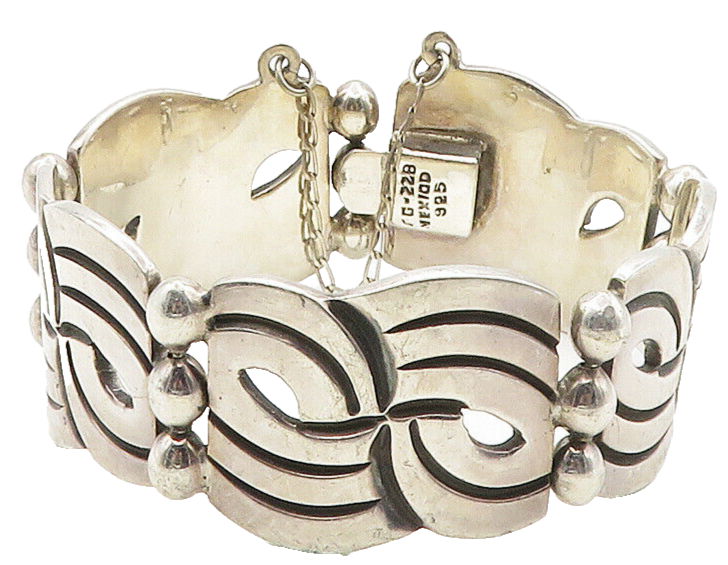 MEXICO 925 Sterling Silver  Vintage Shiny Swirl Heavy Chain Bracelet  BT6338