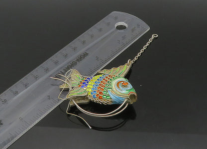925 Sterling Silver  Vintage Hollow Enamel Fish Pendant (MOVES)  PT17733