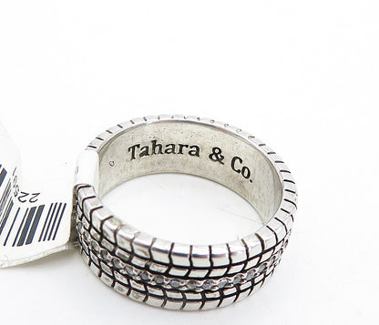 TAHARA & CO. 925 Silver  Vintage Cubic Zirconia Etched Band Ring Sz 10  RG5521