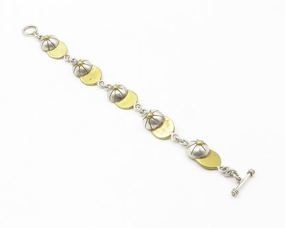 MEXICO 925 Silver  Vintage Two Tone Baseball Cap Link Chain Bracelet  BT5488
