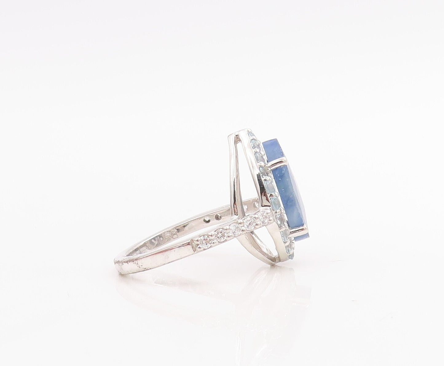 925 Sterling Silver Vintage Ring Drop Cut Blue Halo White Topaz  Sz 7  RG30664