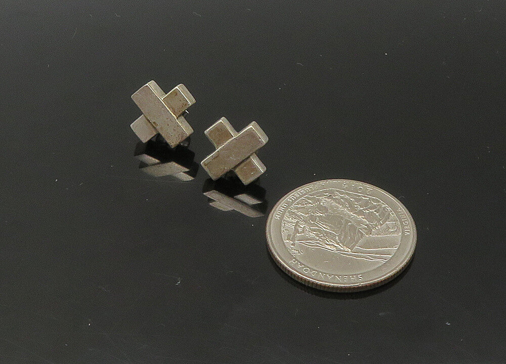 925 Silver & 14K GOLD  Vintage Petite Smooth Crossed Stud Earrings  EG10979