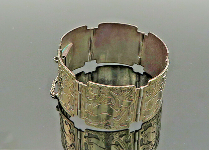 925 Sterling Silver & 18K GOLD  Vintage Warrior Panel Chain Bracelet  BT8242