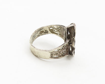 925 Sterling Silver  Vintage Dark Tone Filigree Band Ring Sz 7.5  RG18641