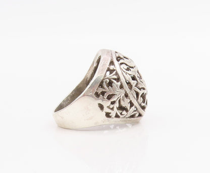 925 Sterling Silver Vintage Ring ISRAEL Floral Filigree Dome Band Sz 6.5 RG33821