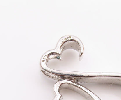 925 Silver  Vintage Genuine Blue & White Diamonds Love Hearts Pendant  PT19813