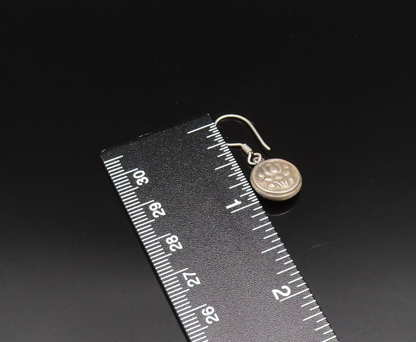 925 Sterling Silver  Vintage Oxidized Round Floral Dangle Earrings  EG11710