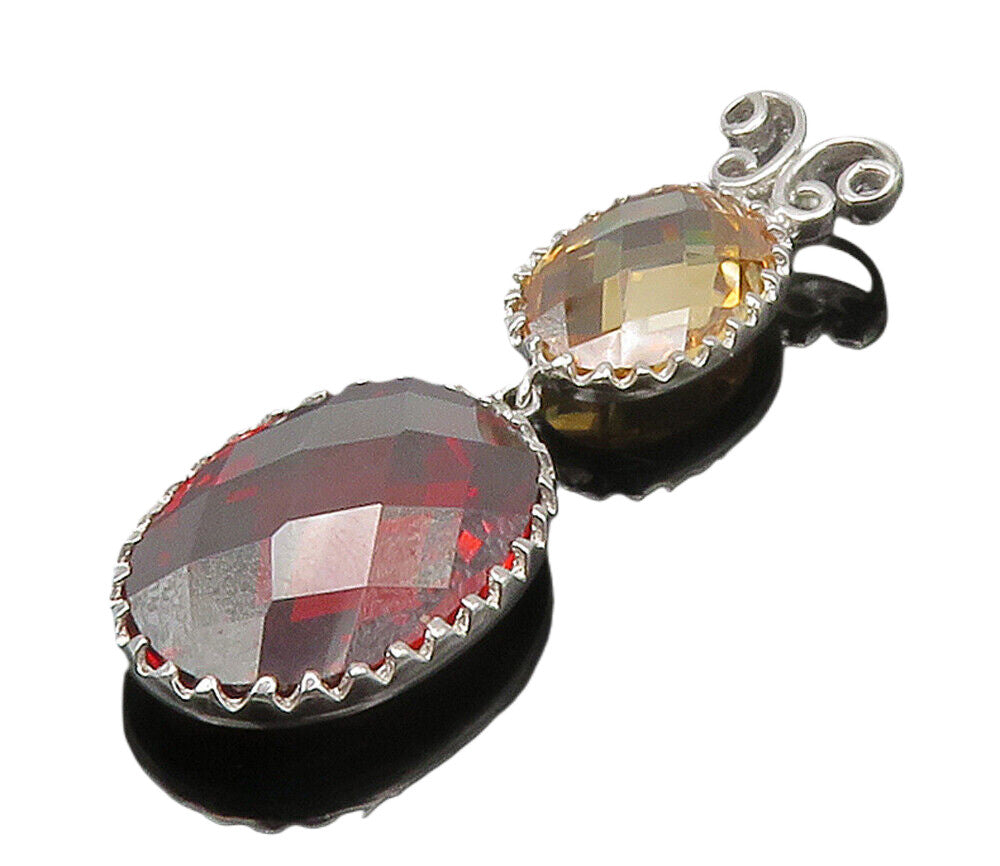 925 Sterling Silver  Faceted Yellow & Red Topaz Butterfly Pendant  PT11951