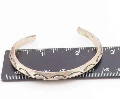 925 Sterling Silver Vintage Bracelet NAVAJO Etched Sunrise Wave Cuff  BT11911