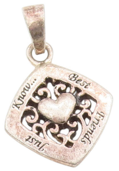 925 Sterling Silver Vintage Pendant Best Friend Love Carved Heart Charm  PT24433