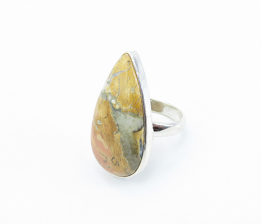 925 Sterling Silver  Tear Drop Jasper Polished Cocktail Ring Sz 9  RG8184