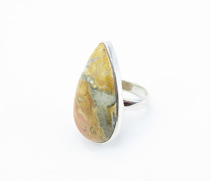 925 Sterling Silver  Tear Drop Jasper Polished Cocktail Ring Sz 9  RG8184