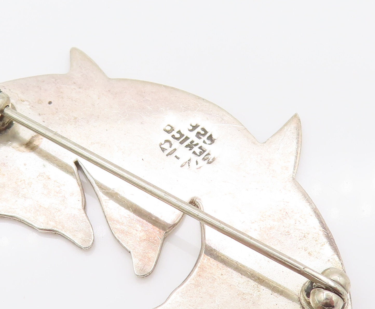 MEXICO 925 Silver  Vintage Minimalist Dolphin Family Brooch Pin  BP10137