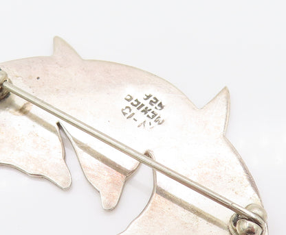MEXICO 925 Silver  Vintage Minimalist Dolphin Family Brooch Pin  BP10137