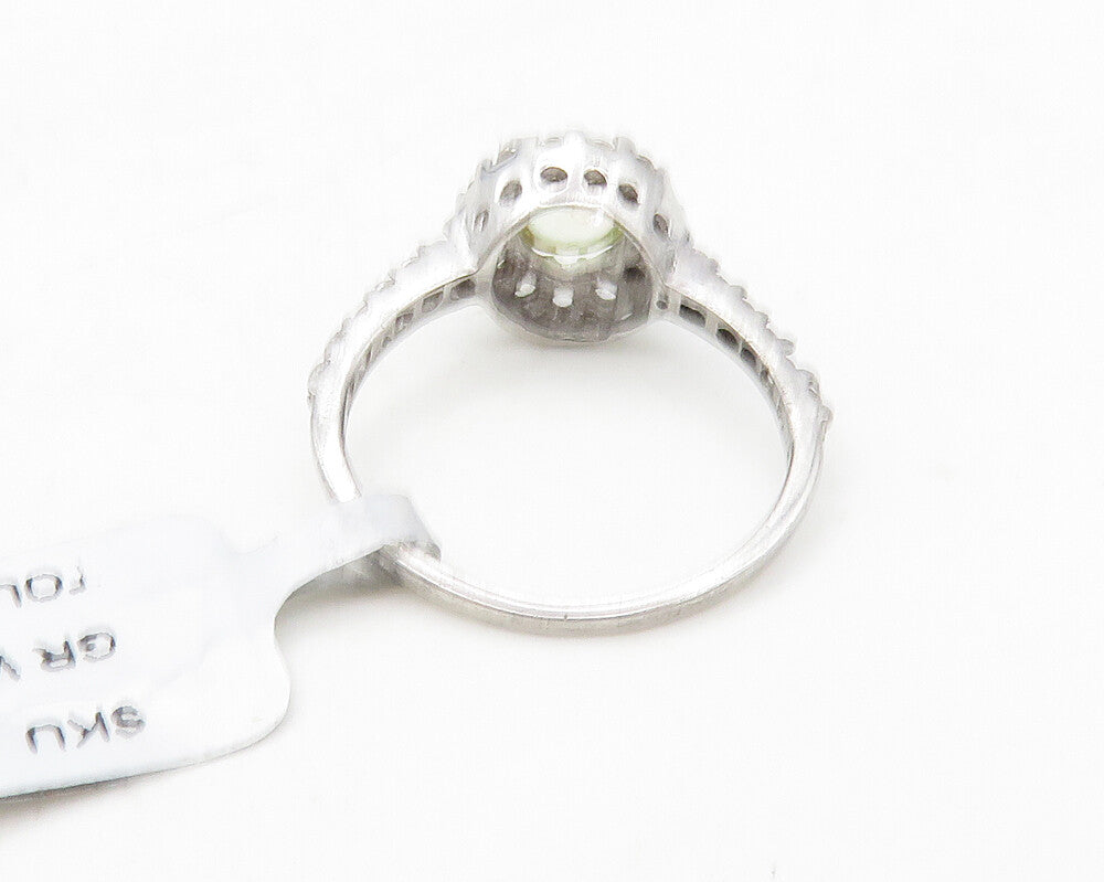 925 Sterling Silver  Cabochon Cut Topaz Shiny Floral Band Ring Sz 7  RG10119