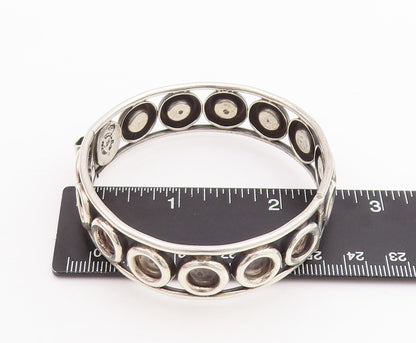 925 Sterling Silver Vintage Bracelet MEXICO Solid Rings Carved Bangle  BT10694