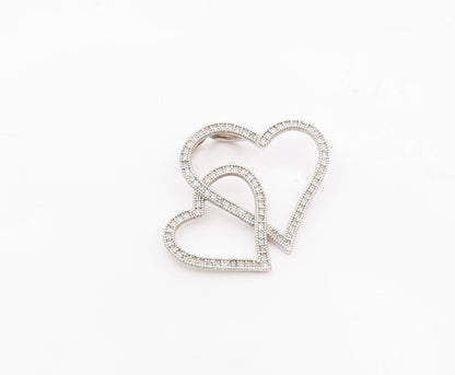 925 Sterling Silver  Shiny Genuine Diamonds Double Love Heart Pendant  PT8009