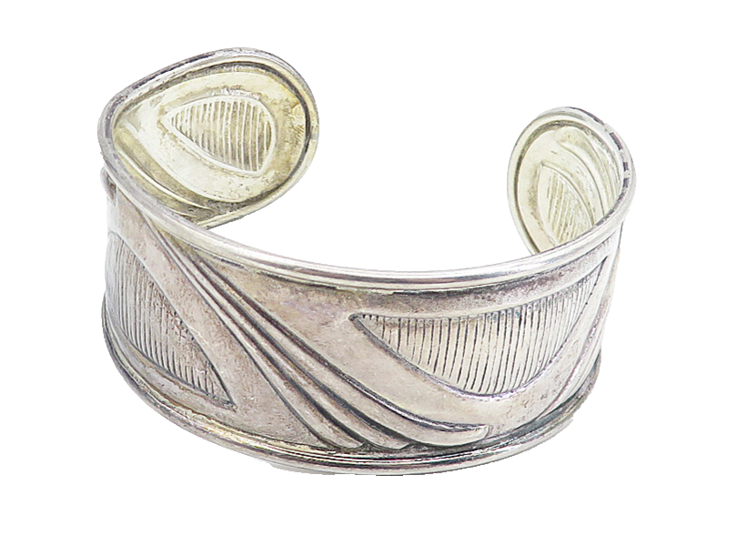 925 Sterling Silver  Vintage Oxidized Etched Raised Edge Cuff Bracelet  BT3284