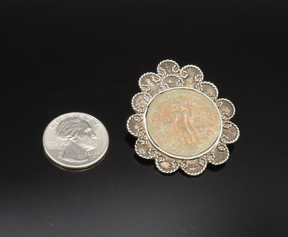 RANA 925 Silver  Vintage Pretzel Twist Edge Carved Center Brooch Pin  BP9862