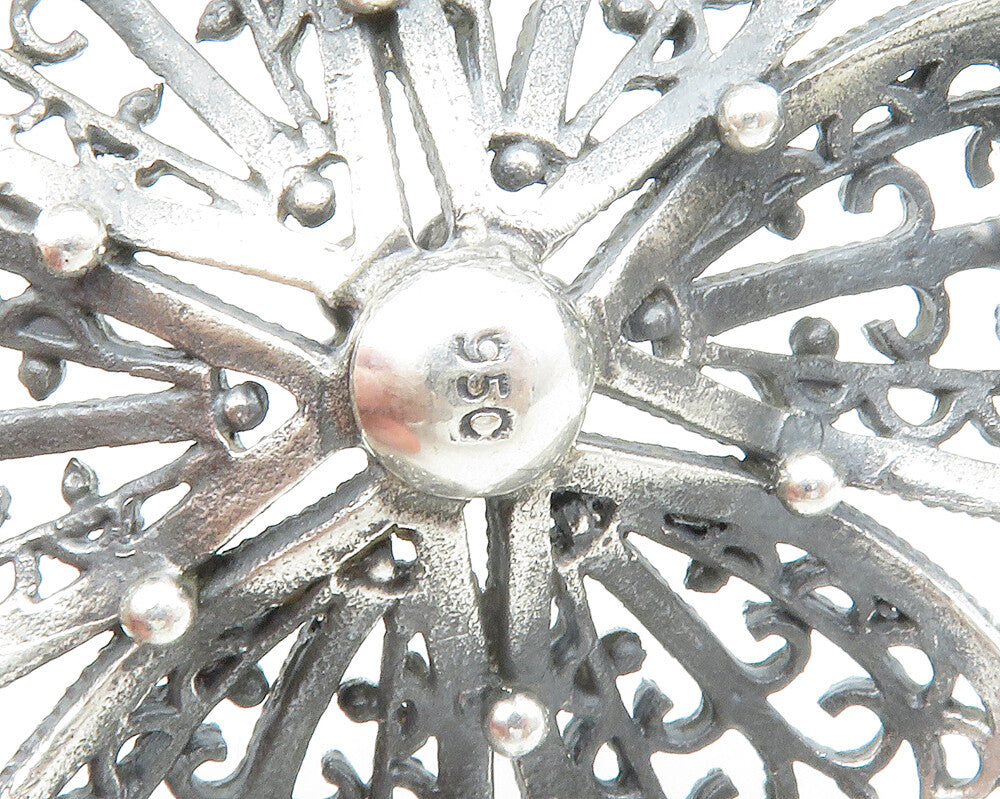 925 Sterling Silver  Vintage Shiny Open Twist Flower Motif Pendant  PT10723