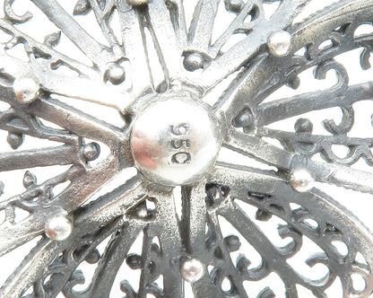 925 Sterling Silver  Vintage Shiny Open Twist Flower Motif Pendant  PT10723