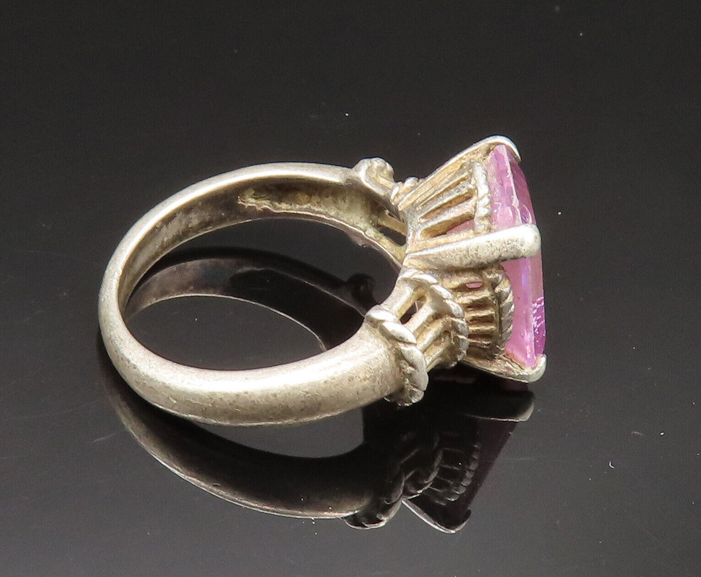 925 Sterling Silver  Vintage Square Gemstone Wrapped Rope Ring Sz 8  RG24590