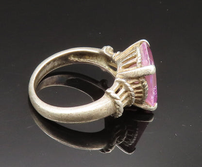 925 Sterling Silver  Vintage Square Gemstone Wrapped Rope Ring Sz 8  RG24590