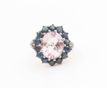 925 Sterling Silver Vintage Ring Rose Quartz & Halo Sapphire Band  Sz 8  RG36191