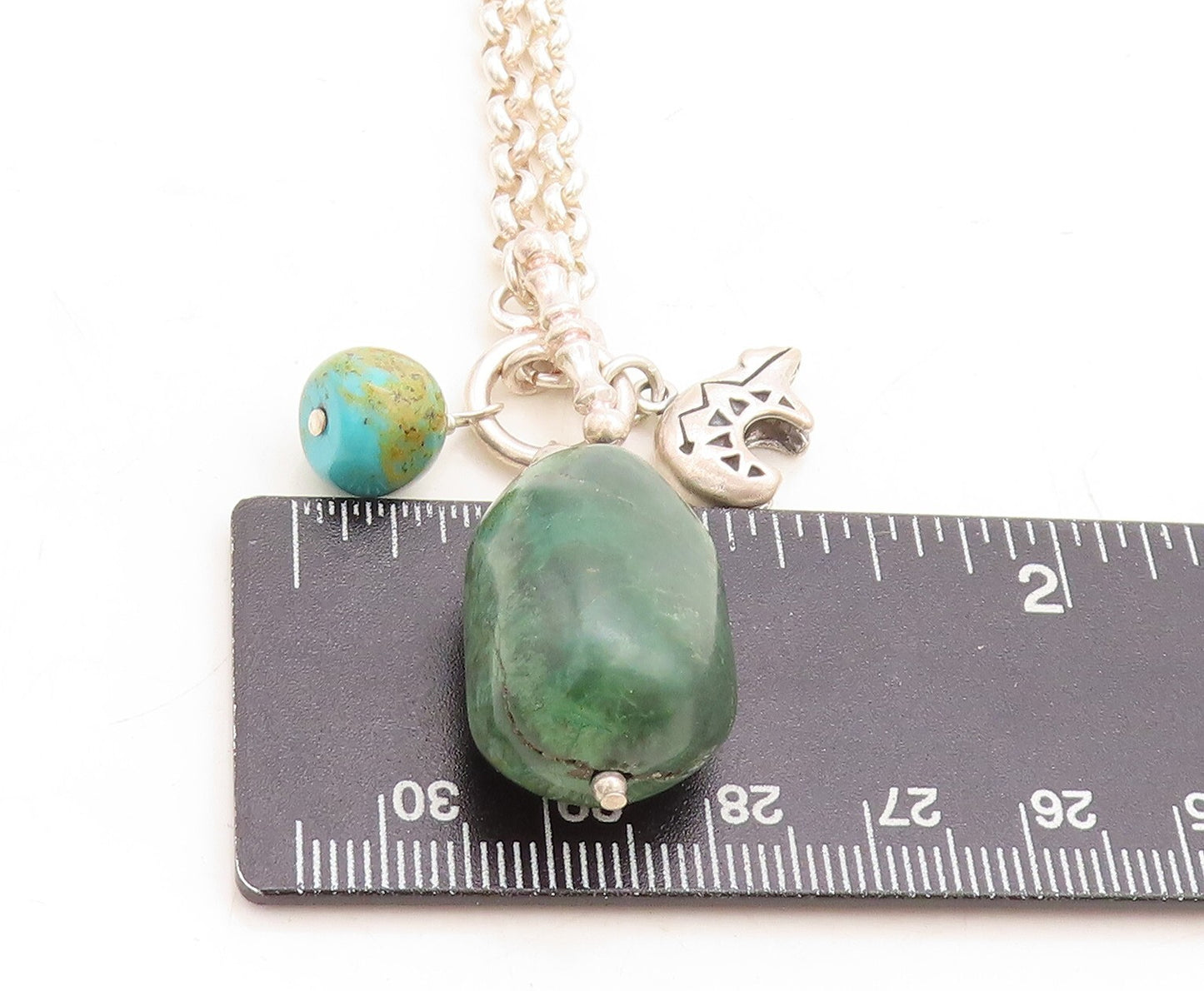SHUBE 925 Sterling Silver  Vintage Jasper & Turquoise Chain Necklace  NE1978