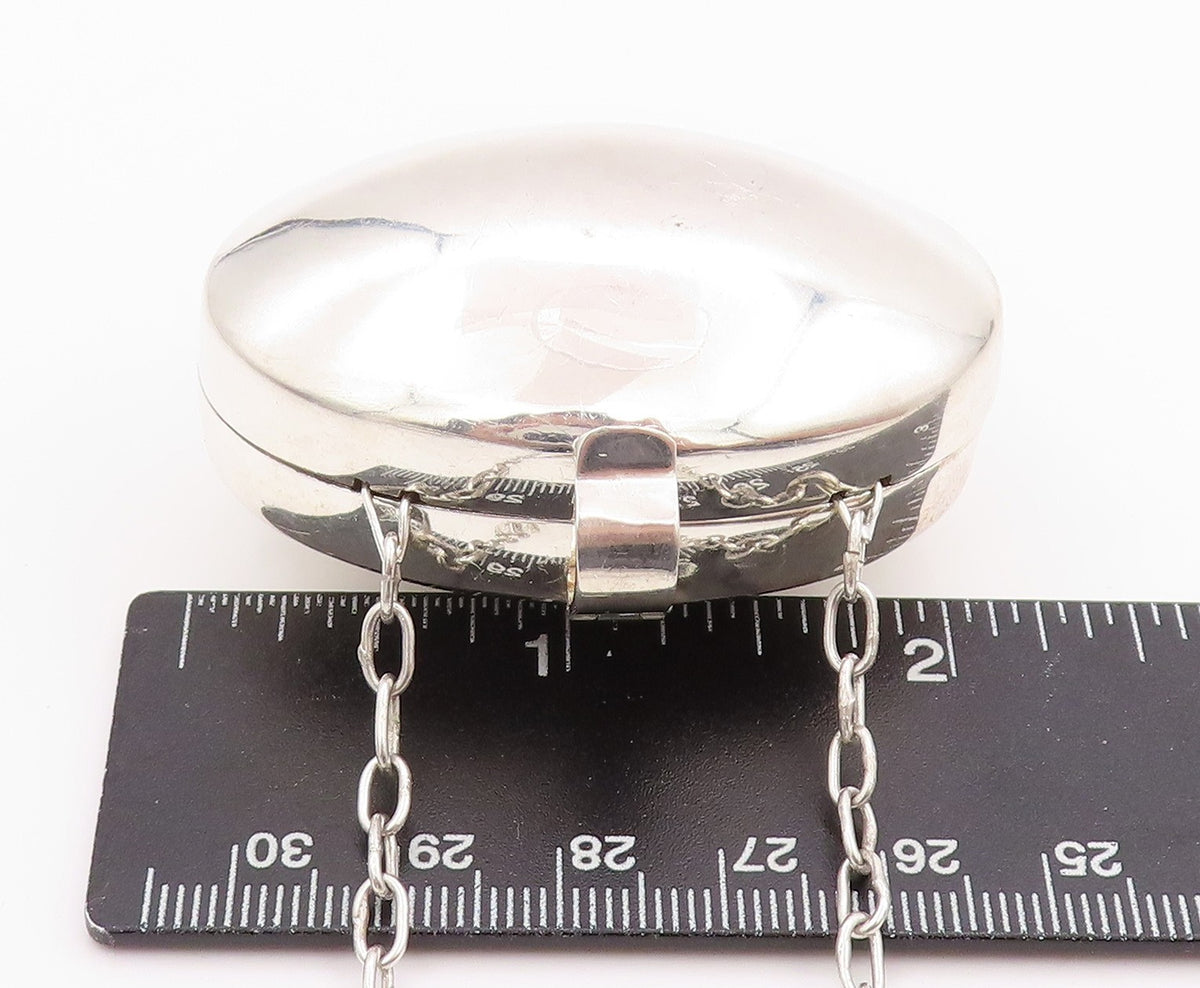 925 Sterling Silver Vintage Necklace MEXICO Oval Large Pill Box OPENS  NE4597